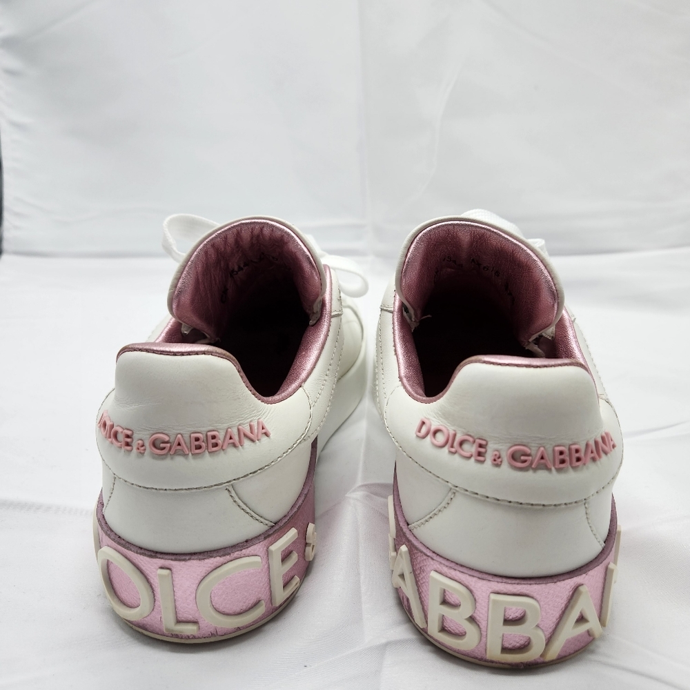 Authenticated Dolce & Gabbana Women Pink & White Sneakers Shoes Size 7/37.5 - Picture 10 of 16